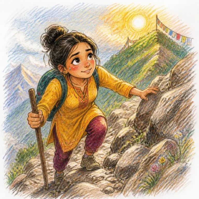 Woman climbing a steep rocky trail toward the sun